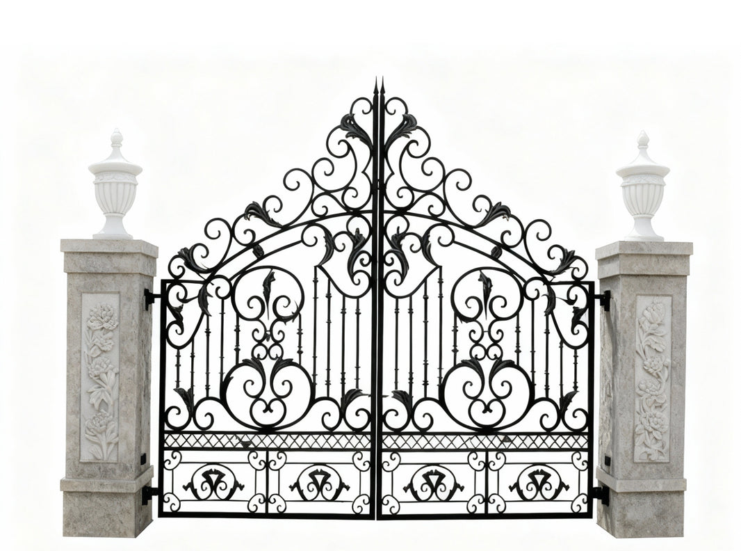 Urncrest Majestique – Wrought Iron Gate with Heart Scrolls Model # DWG116