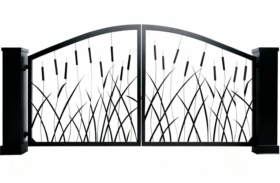Reed Cattail Elegy – Wrought Iron Gate with Cattail Motif Model # DWG132