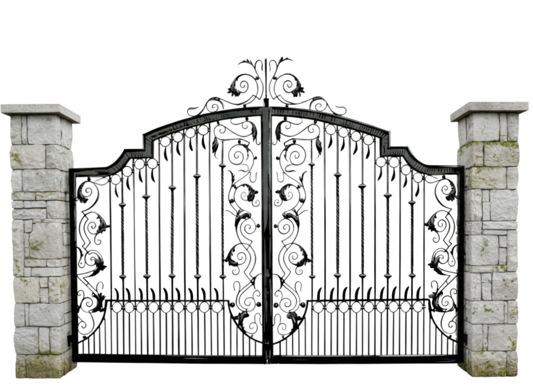 Ornamental Crest gate – Wrought Iron Gate with Scroll Panels Model # DWG149