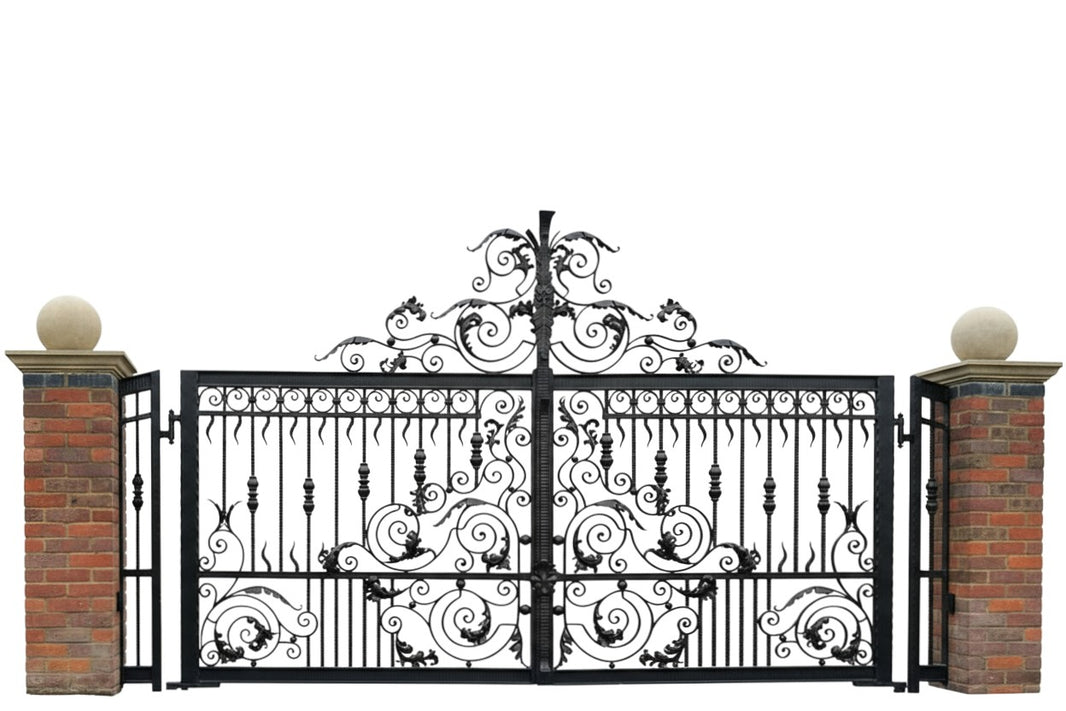 Crest vale Arbor – Wrought Iron Gate with Vine Scroll Panels Model # DWG151