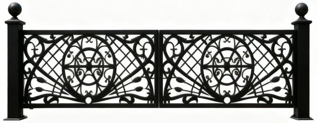 Rose lattice Crest – Plasma Cut Decorative Gate with Scrollwork & Floral Emblems– Model # DWG156