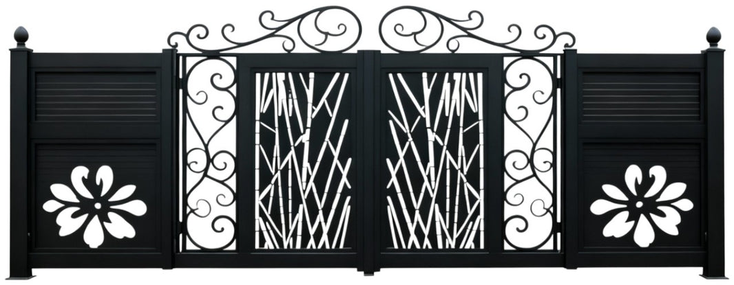 Flora bamboo Scroll gate – Decorative Metal Gate with Bamboo & Floral Motifs Model # DWG163