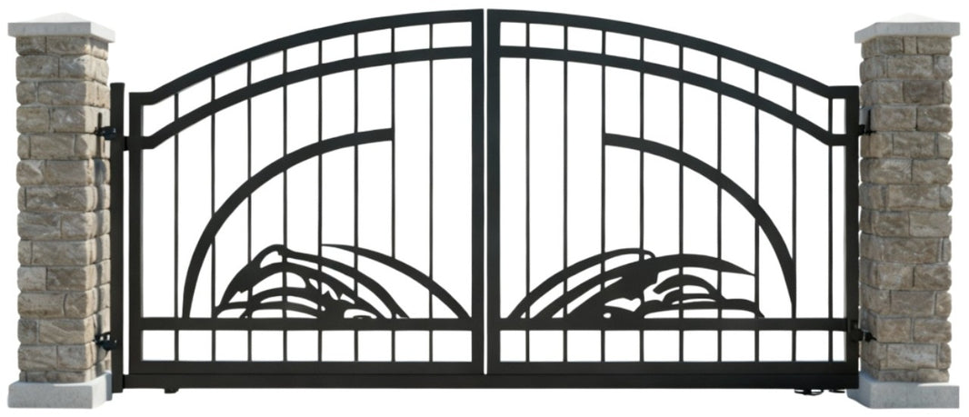Wave crest Axis – Decorative Metal Gate with Stylized Mountain/Wave Motif Model # DWG164