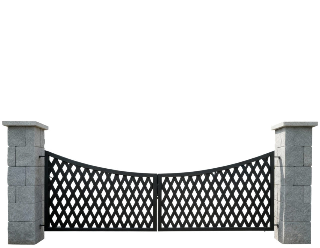 Diamond fall Entry – Wrought Iron Gate with Lattice Panels Model # DWG167