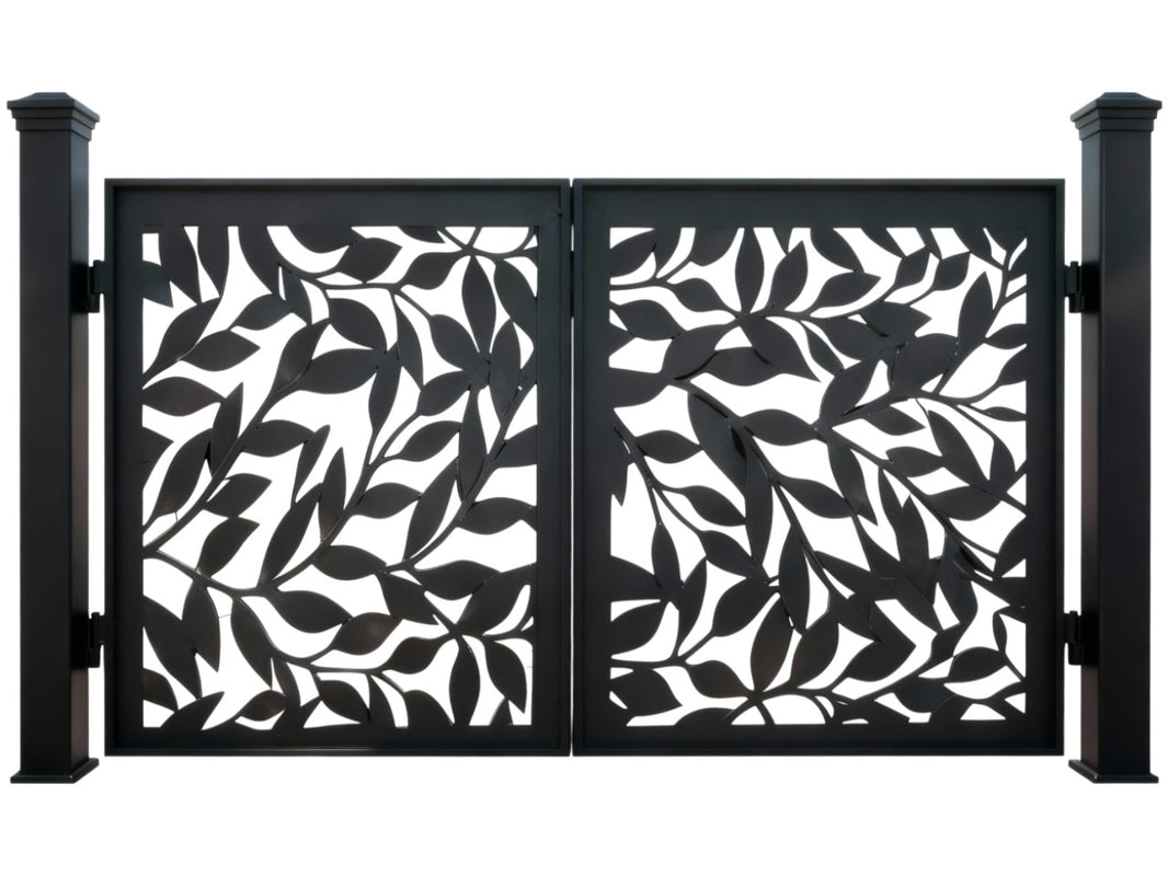 Leafveil Harmony – Decorative Metal Gate with Stylized Leaf Cutouts Model # DWG178