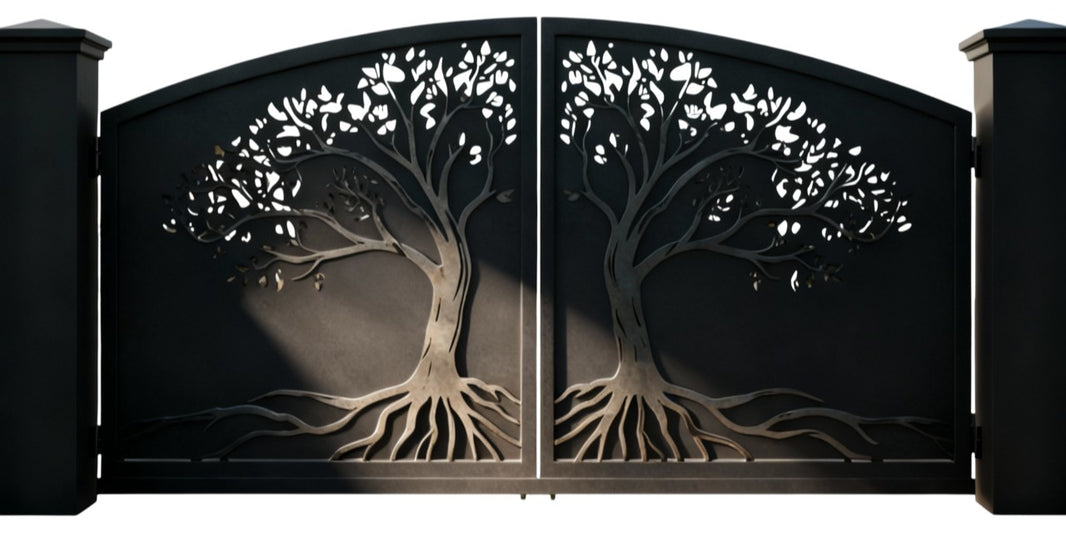 Arbor Mirror — Wrought Iron Gate with Twin Tree Motif Model # DWG183