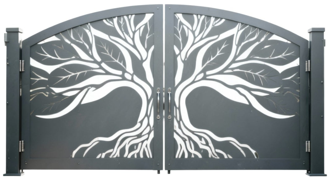 Root line Unity — Wrought Iron Gate with Split Tree Silhouette Model # DWG187