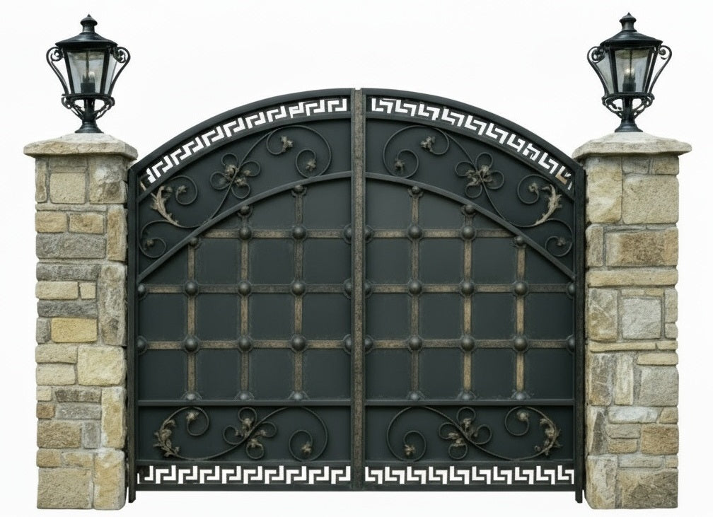 Key crest Athena – Wrought Iron Gate with Greek Key Motif Model # DWG223