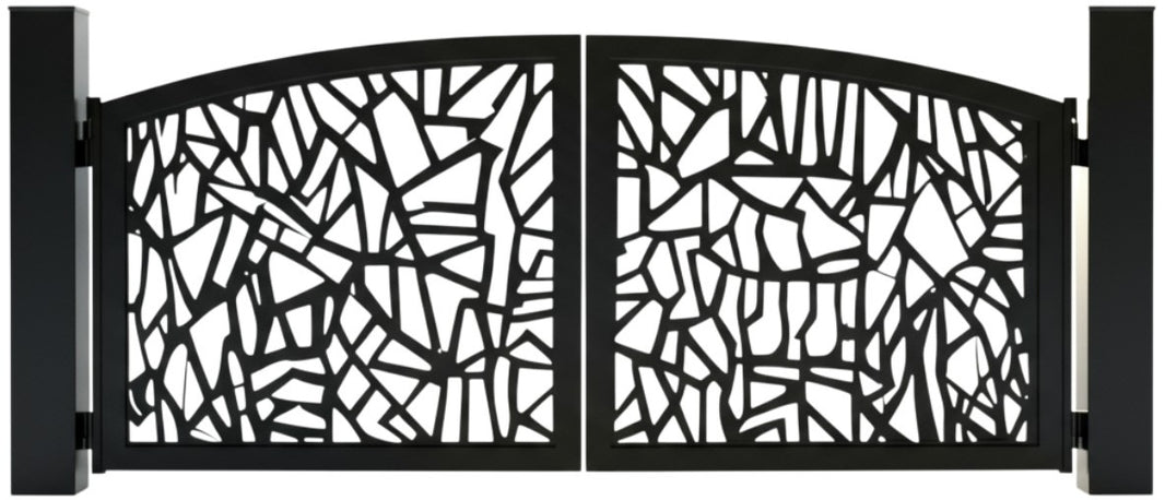 Keyshard Legacy – Abstract Wrought Iron Gate with Greek Arch & Medallion Center Model # DWG483
