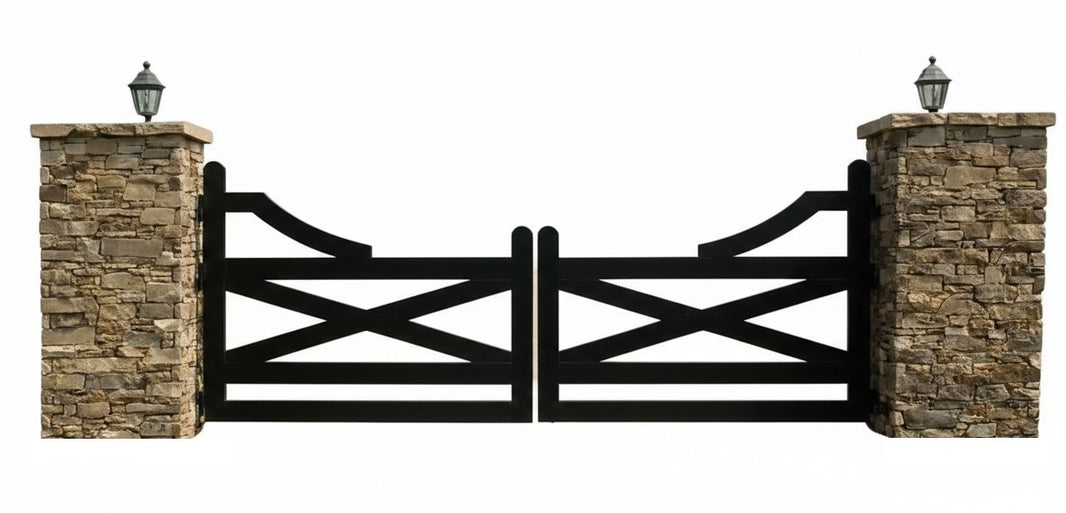 Stonecroft Manor Driveway Gate with Diagonal Crossbar Design - Steel Ranch Gate | Model # DWG712