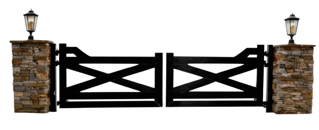 Lantern Cross Manor – Crisscross Steel Driveway Gate Model # DWG856