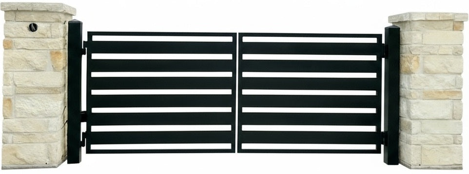 Stratus Linea – Modern Horizontal Slat Steel Driveway Gate Model # DWG877