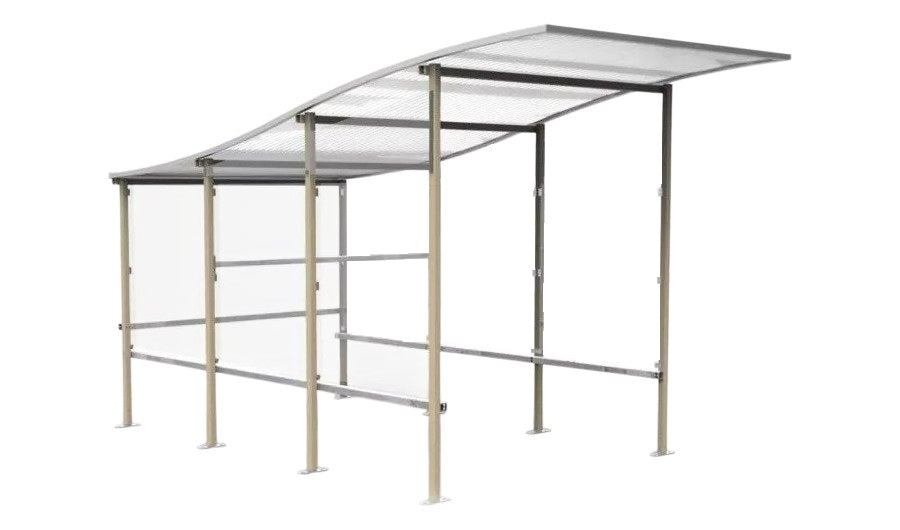 TAIMCO shopping cart shelter with curved polycarbonate roof and black steel frame.