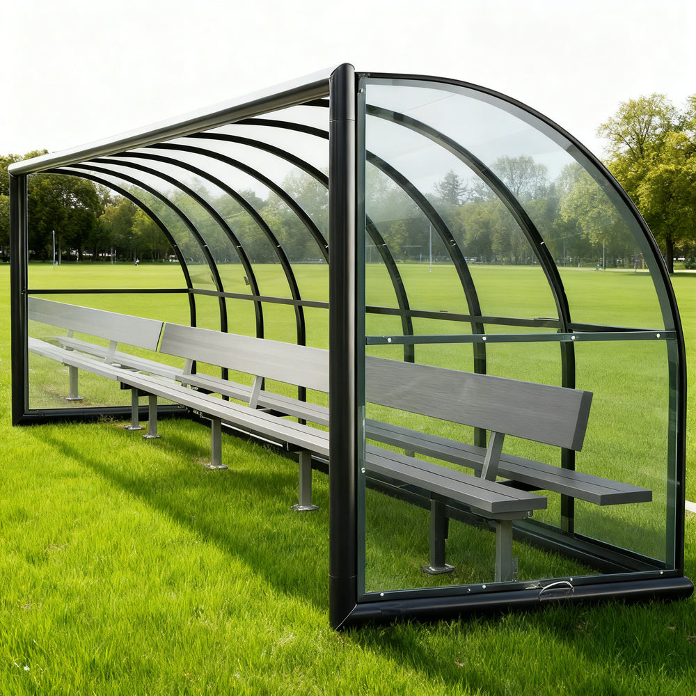 Black steel frame and welded joints on TAIMCO referee shelter.
