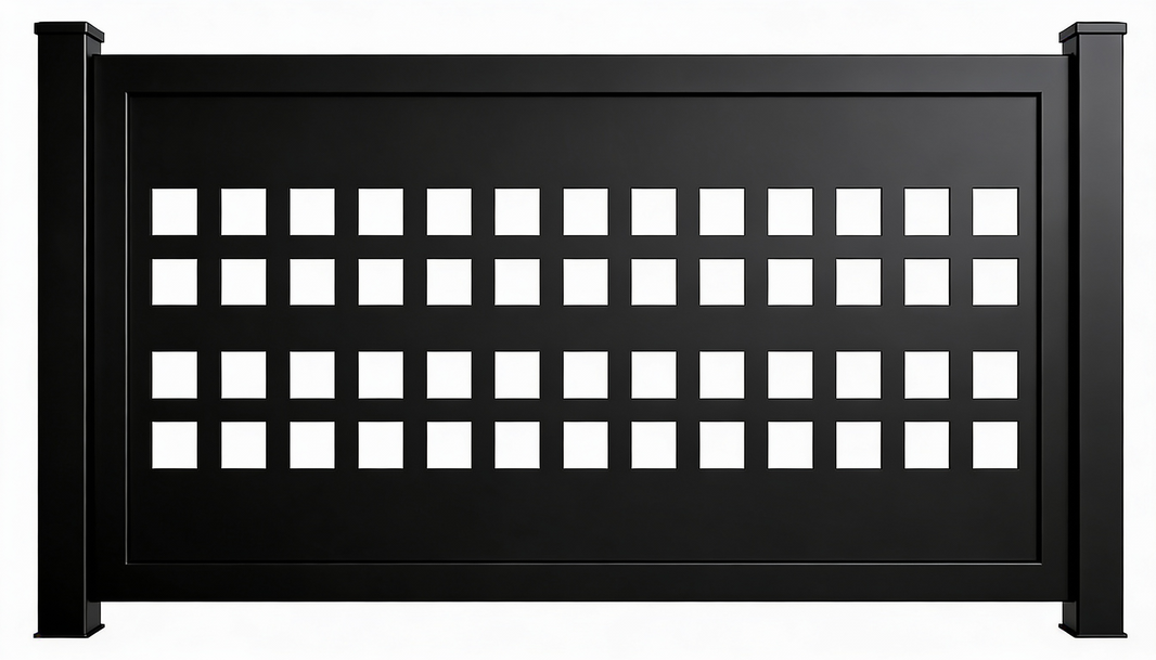 Modern Square Grid Plasma‑Cut Steel Fence Panel | Contemporary Metal Privacy Screen Model # FP941