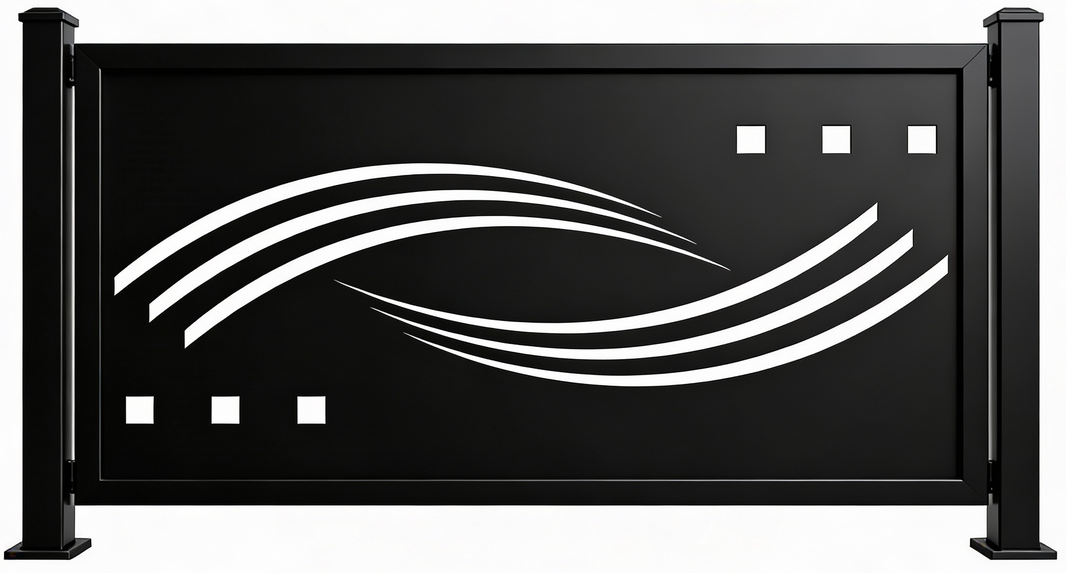 Modern Wave Line Plasma‑Cut Steel Fence Panel | Contemporary Metal Privacy Screen Model # FP942