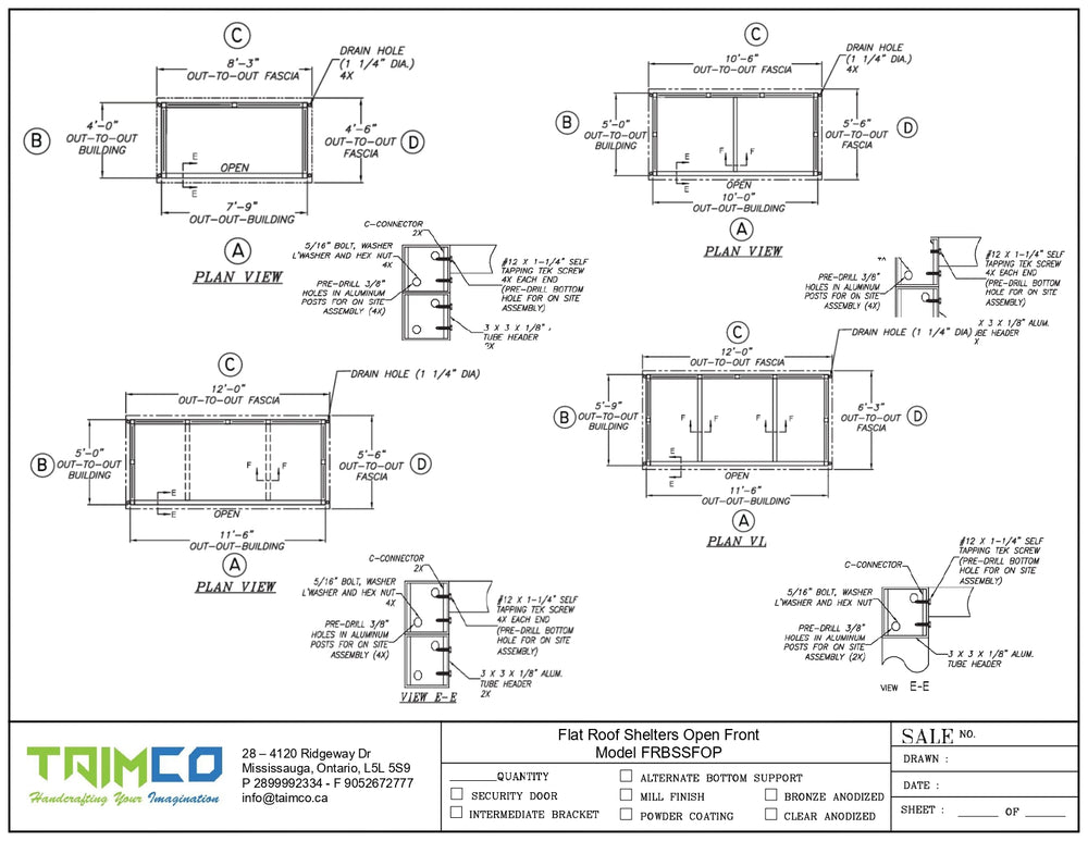 Technical drawing of flat roof shelves with dimensions and labels