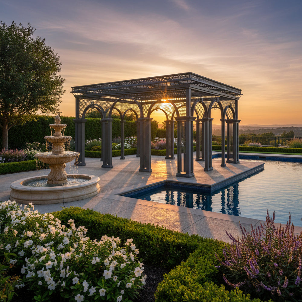 Large ornamental pergola pavilion designed for gardens and parks
