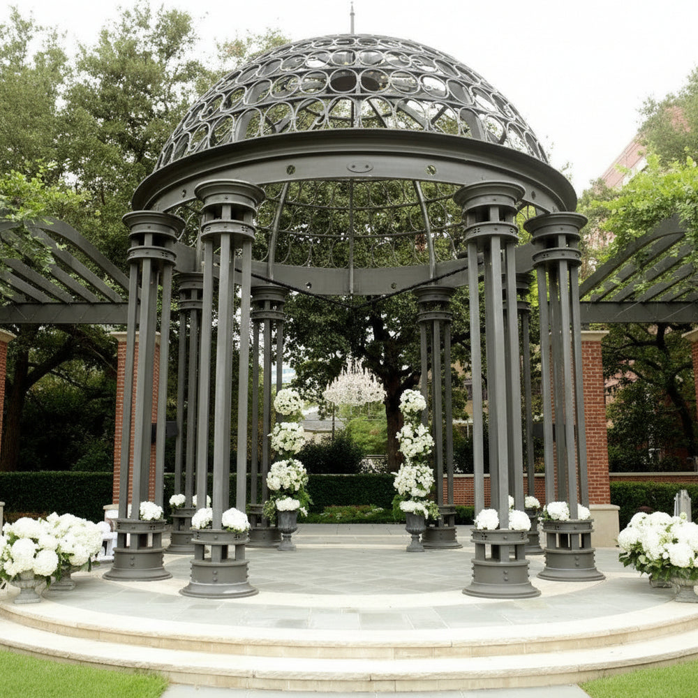Architectural steel pavilion with classical round columns.