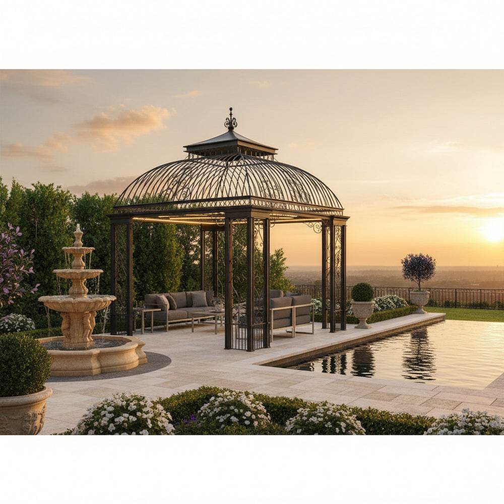 Detail shot of scrollwork column and dome connection