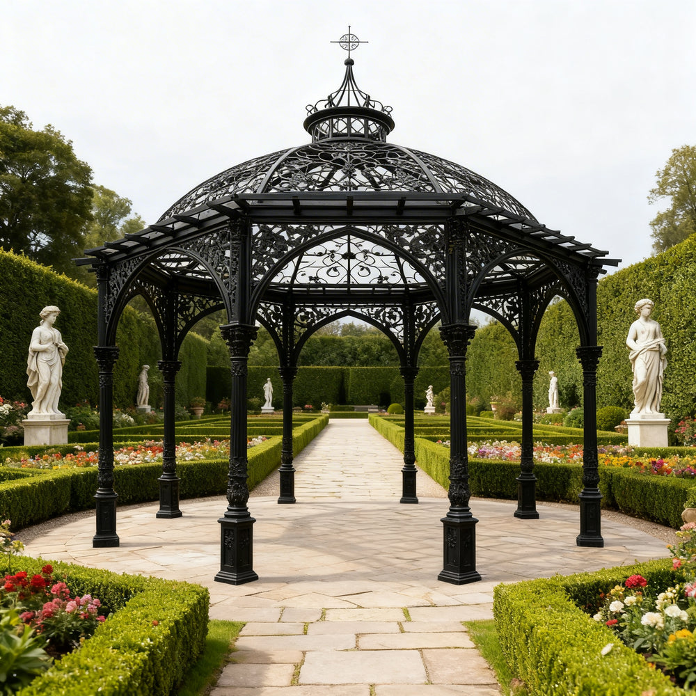 Close‑up of Gothic scrollwork and dome detailing