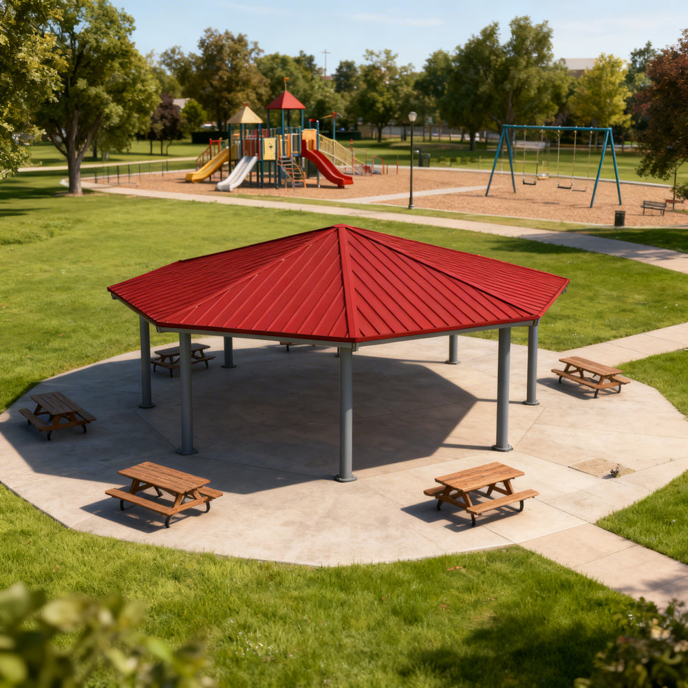 Top‑down angle showing 12‑sided pavilion roof geometry and column layout