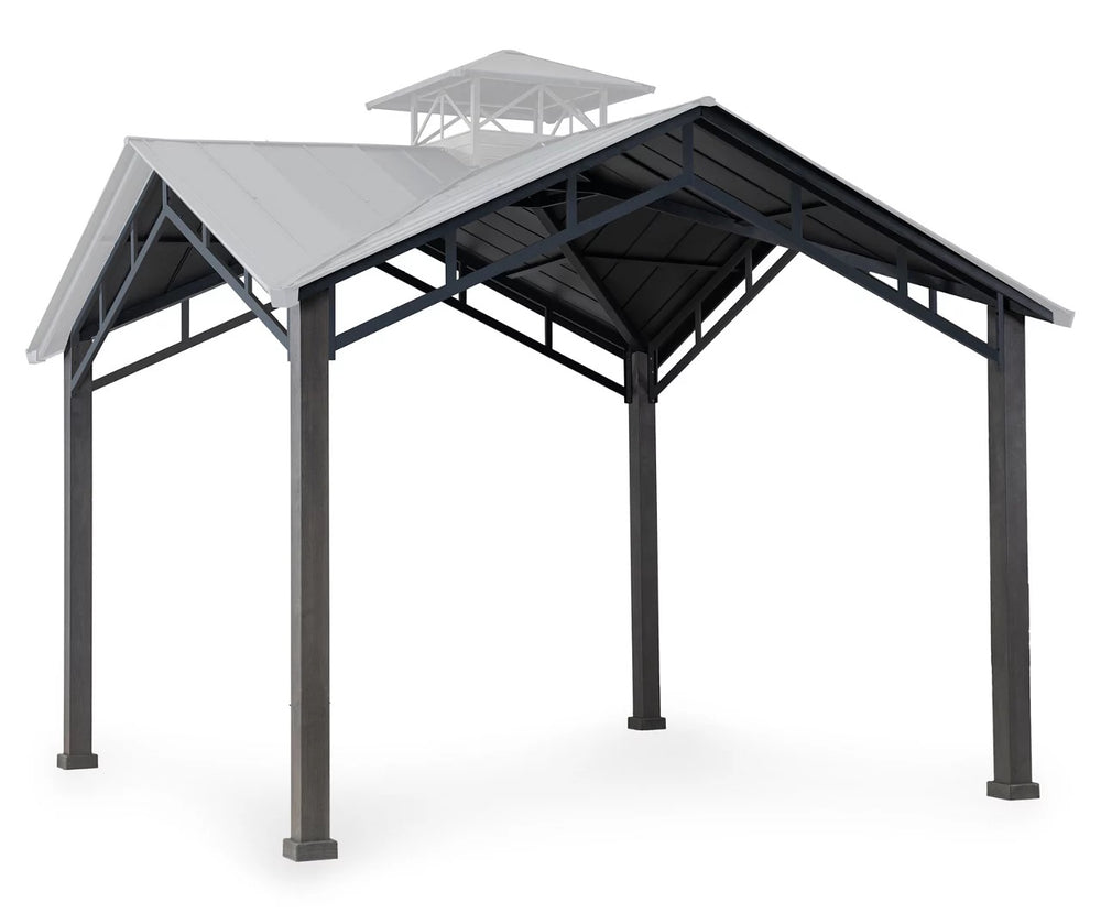 Full product view of square steel gazebo with cupola and modern design