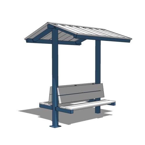 Full product view of square steel gazebo with integrated benches