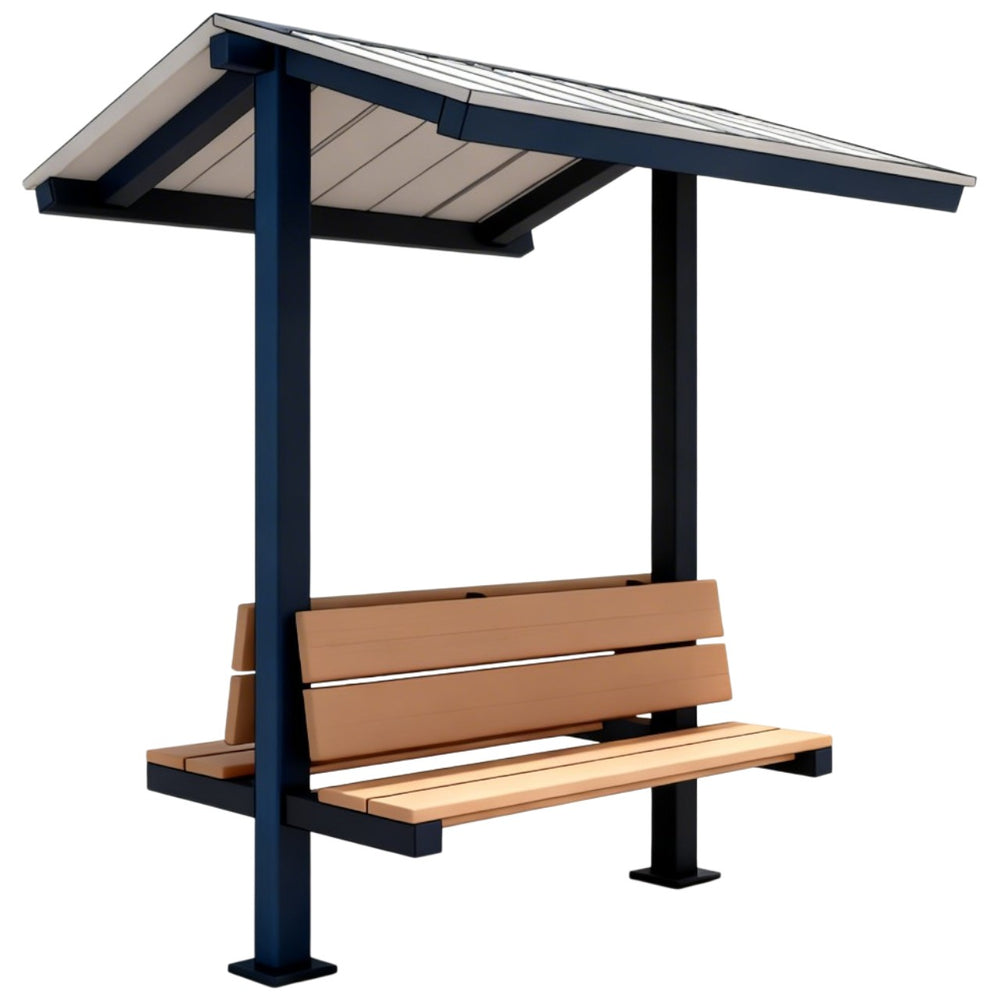 Detail shot of bench slats and steel frame connections