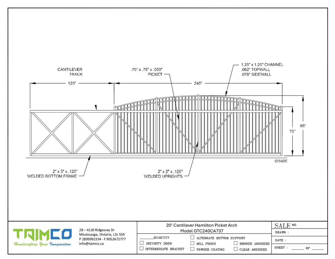 Cantilever Commercial Ascot Gate - Ornament Pickett - Model GTC240CA737
