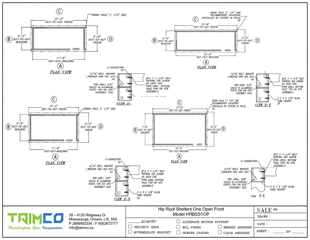 Technical drawing of a hip roof shelter with dimensions and labels on a white background.
