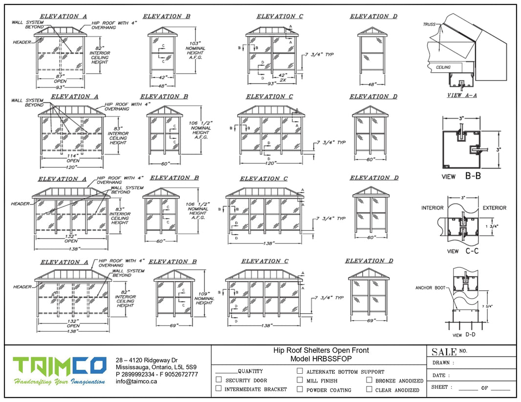 Hip Top Roof Bus Stop Shelter Open Front Model HRBSSFOP