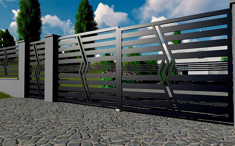 Stunning Inverted Z-Shape Design Metal Side Walk Gate | Modern Horizontal Line Metal Garden Gate | Made in Canada – Model # 329