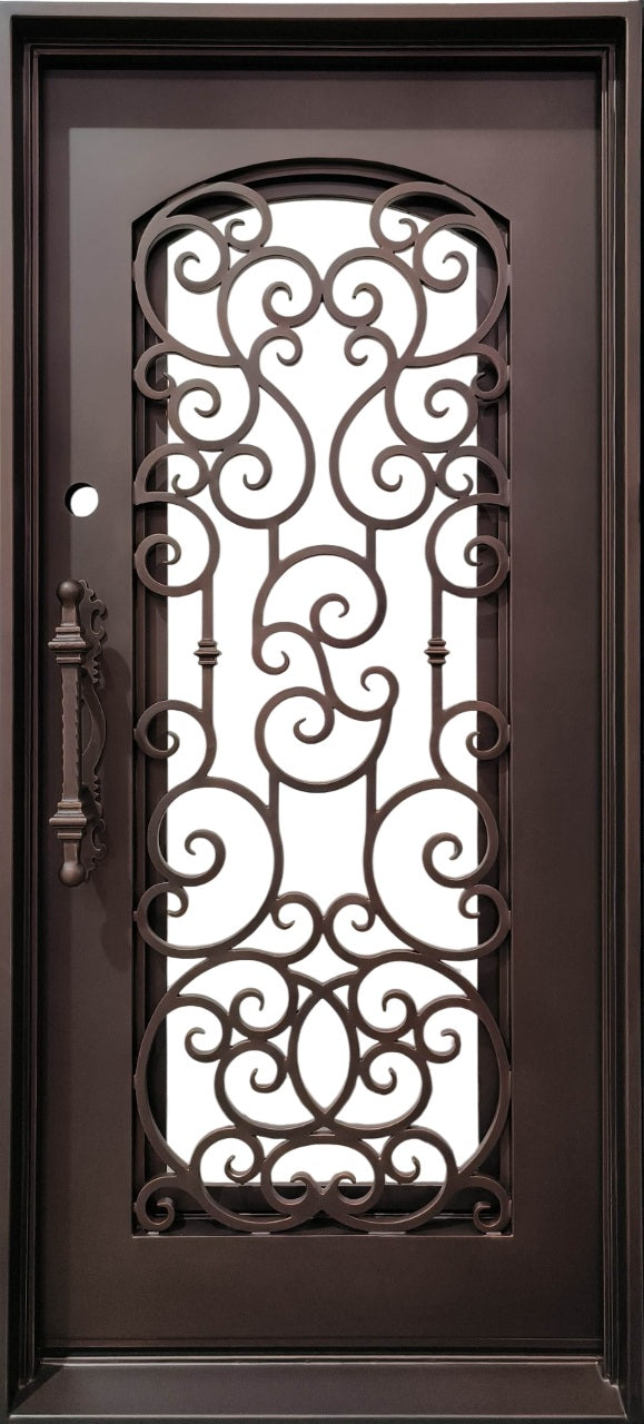 Square Top Wrought Iron Entry Door with Kickplate Panel and Matte Black Finish Model # IWD 928