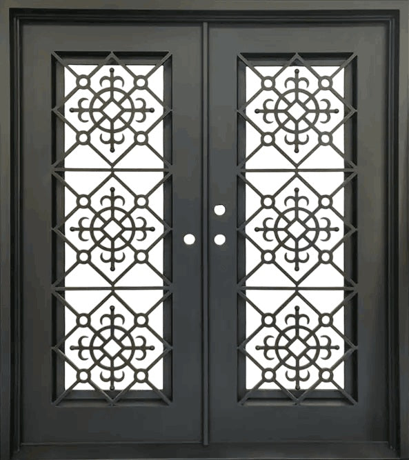 Wrought Iron Vatican Door with Square Top and Tiered Scroll Panels – Model # IWD 966