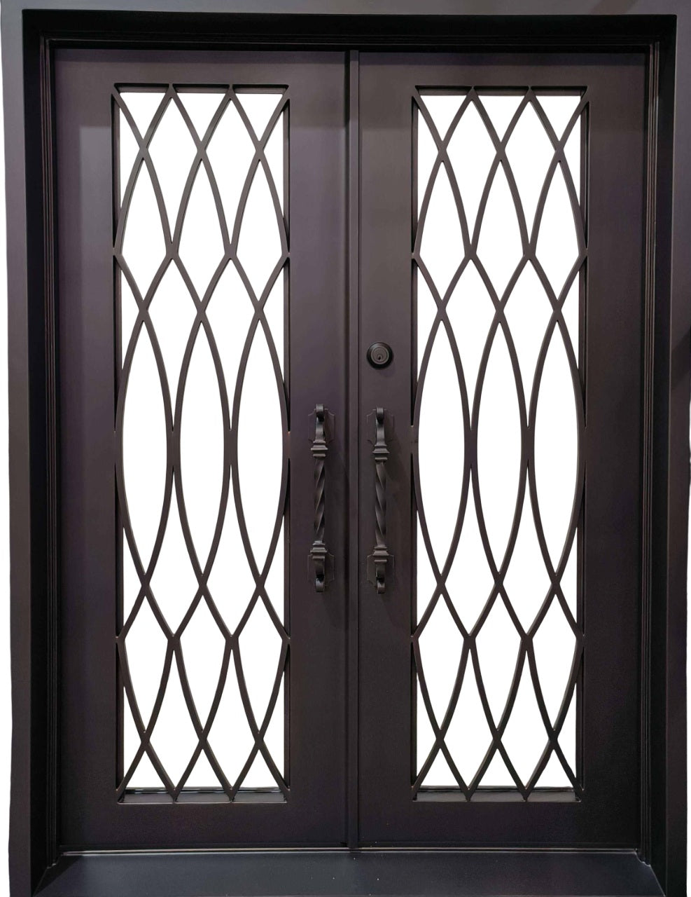 Wrought Iron Double Door with Square Top and Full-Length Diamond Lattice Panels – Model # ID 973