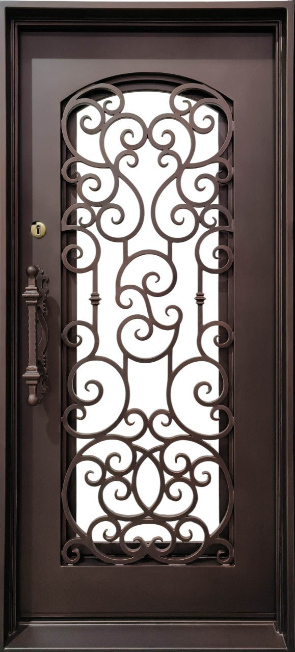 Square Top Wrought Iron Entry Door with Kickplate Panel and Matte Black Finish Model # IWD928