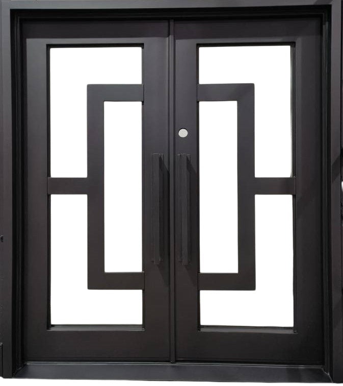 Modern Wrought Iron Door with Square Top and Vertical Panel Cutouts – Model # IWD 1002