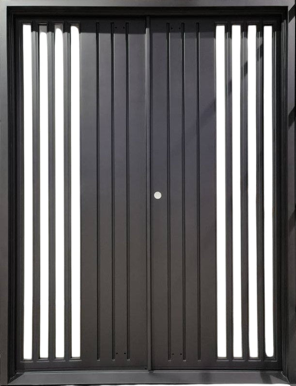 Modern Wrought Iron Door with Square Top and Vertical Light Channel Design – Model # IWD 1003
