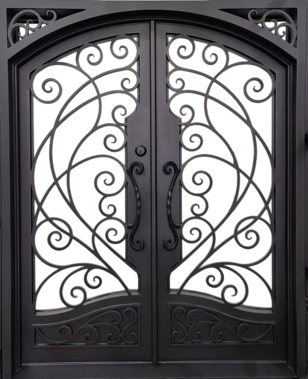 Wrought Iron Door with Square Top, Ornamental Scrollwork, and Decorative Kickplate – Model # IWD 1007