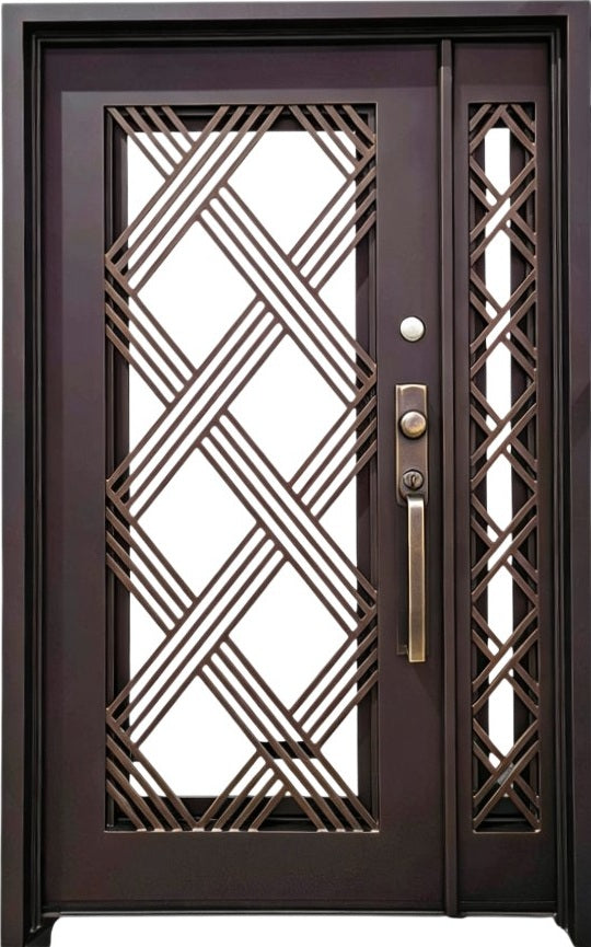 Modern Wrought Iron Door with Square Top and Diamond Gridwork Design – Model # IWD1015