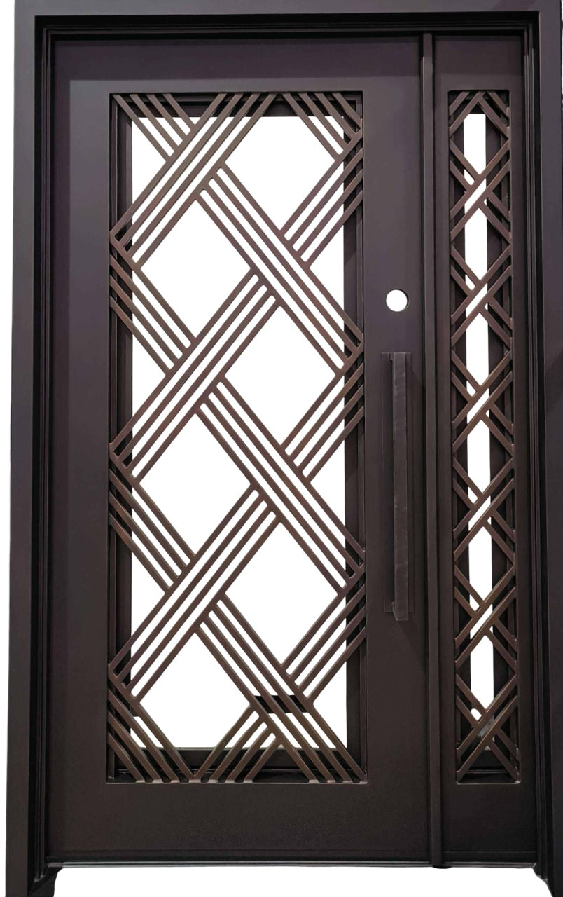 Modern Wrought Iron Door with Square Top and Diamond Gridwork Design – Model # IWD 1015