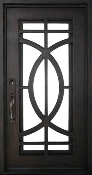 Modern Wrought Iron Door with Square Top and Oval Geometric Panel – Model # IWD 1022