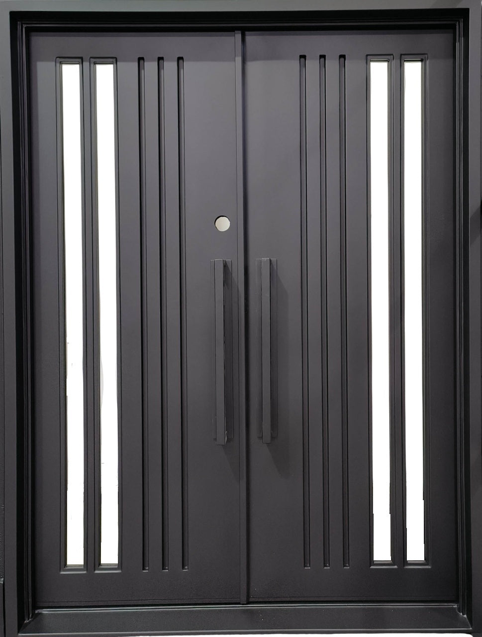 Strap Detail Wrought Iron Entry Door Square Top with Kickplate Model IWD 1037