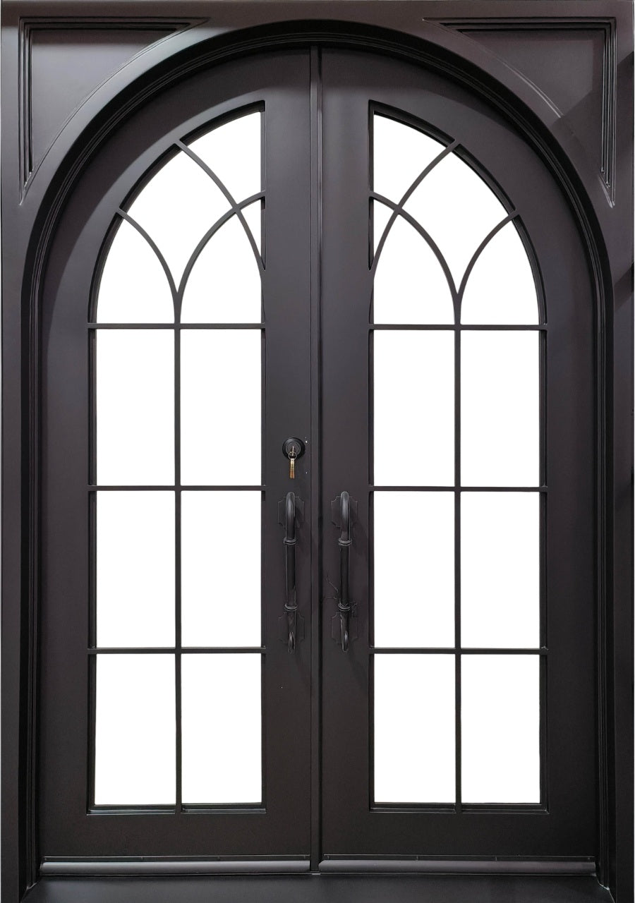 French Style Square Top Wrought Iron Entry Door with Decorative Scrollwork and Kickplate Base Model IWD 1053