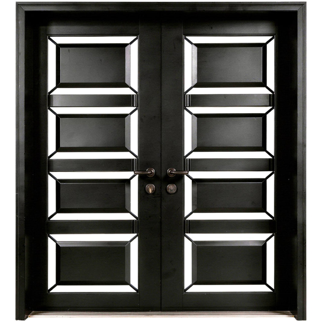 Double Steel Entry Door Geometric Panel Design with Metallic Trim Model # IWD1080