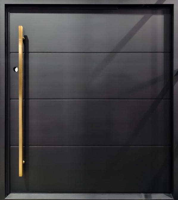 Horizontal Steel Panel Pivot design with Gold Vertical Pull Door Square Top Model # IWD 1091