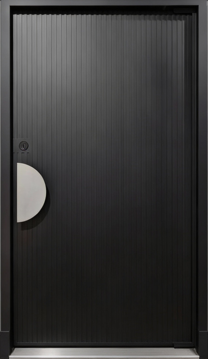 Vertical Groove Pivot design Door with Offset Crescent Handle Square Top Model # IWD1095