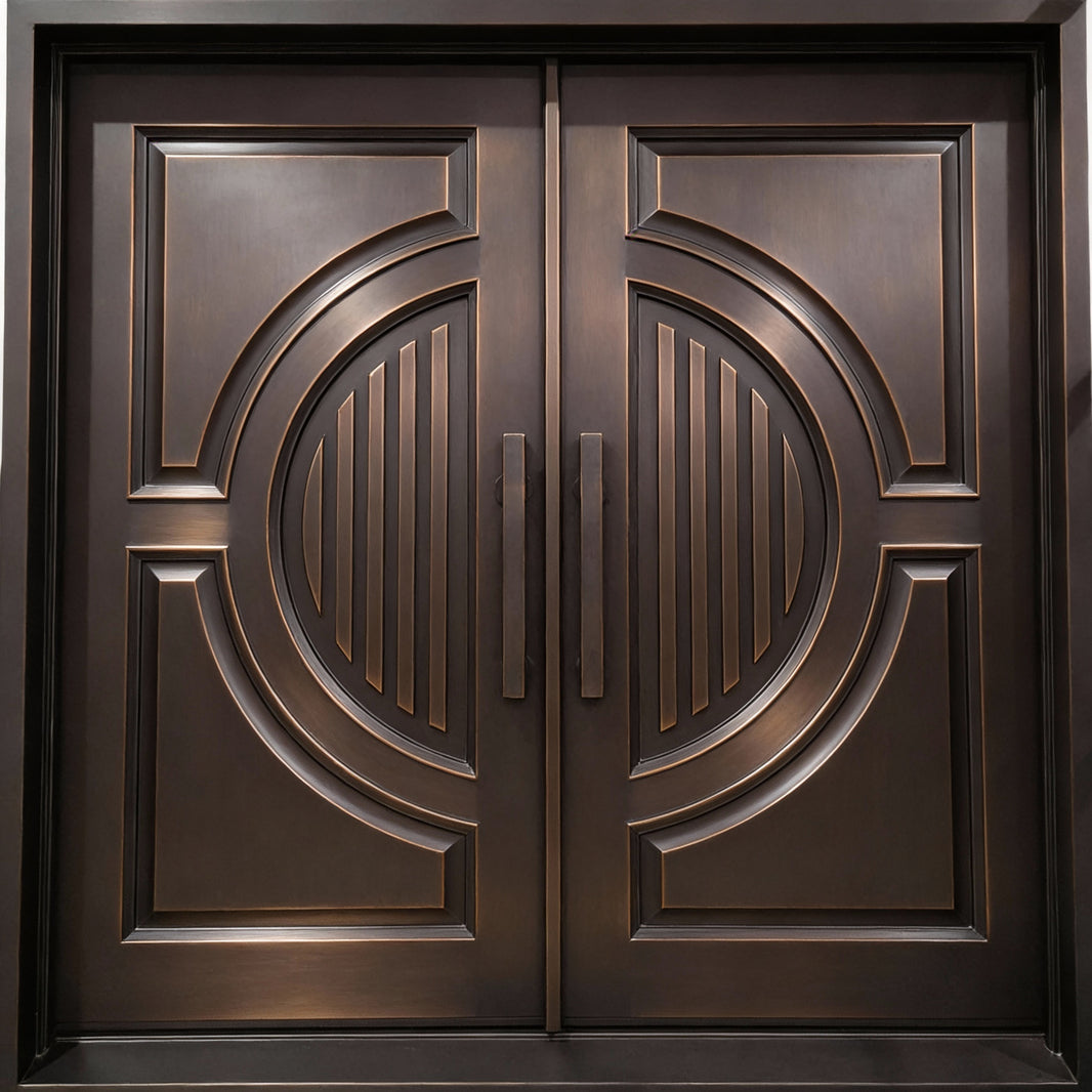 Luxury Wrought Iron Entry Door – Symmetrical Finish with Geometric Motifs Model # IWD939
