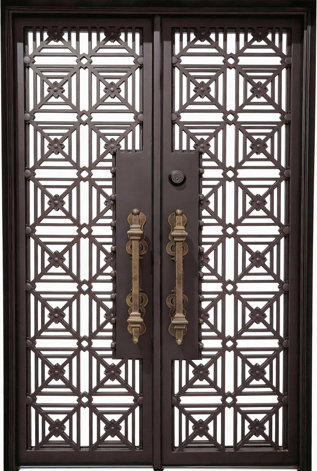 Square Top Wrought Iron Entry Door with Kickplate Base and Custom Matte Black Finish Model # IWD944